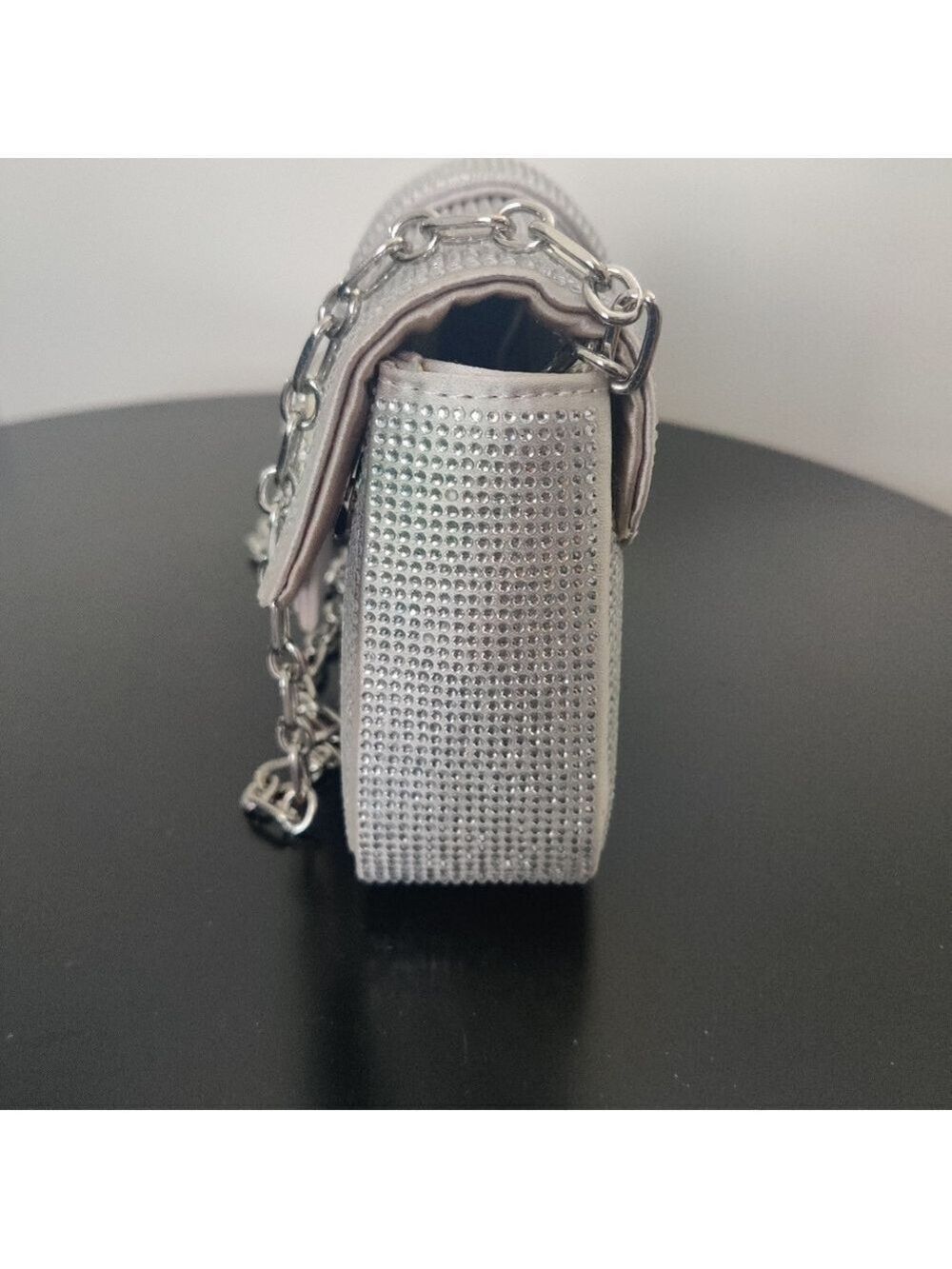 ZARA Silver Metallic Rhinestone Chain Crossbody Bag Y2K Party Glam 0443 - Picture 6 of 12